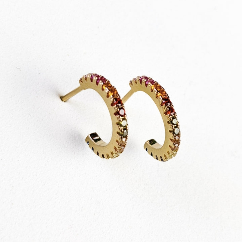 NWT Honeycat Tiny Rainbow Crystal Hoop Earrings